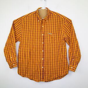 US Polo Assn Men's Large Shirt Orange Plaid Logo Long Sleeve Button Up BG13